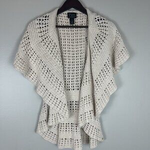 Pure Handknit Open Front vest Women’s‎ Size S/M Cotton Ivory Cream